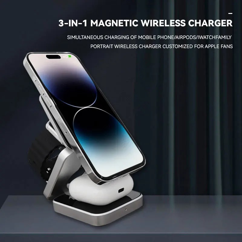 Chargeur Magnétique Sans Fil Pliable 3 en 1