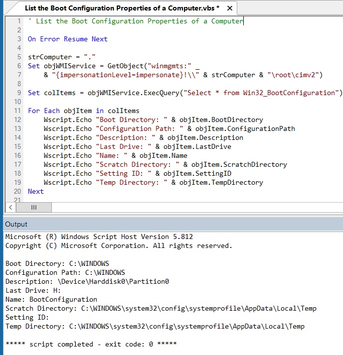 How to List the Boot Configuration Properties on Windows using VBScript? |  Algorithms, Blockchain and Cloud