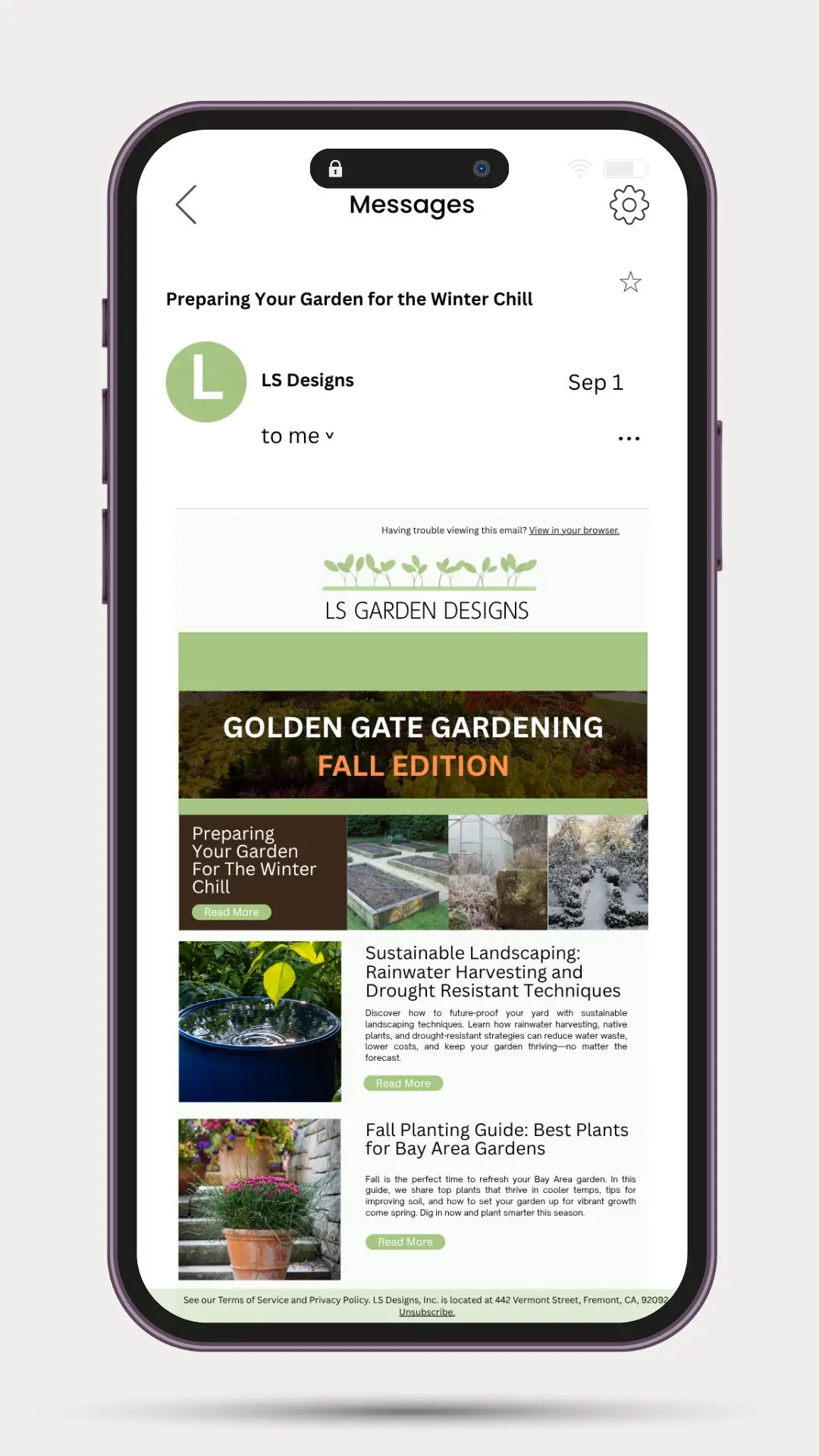 Email marketing sample from LS Design