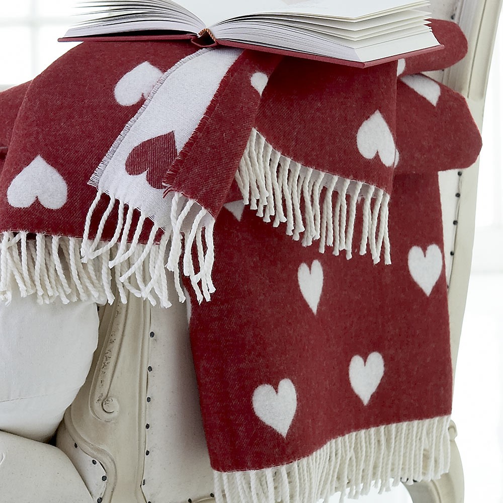 100% pure wool reversible heart throw