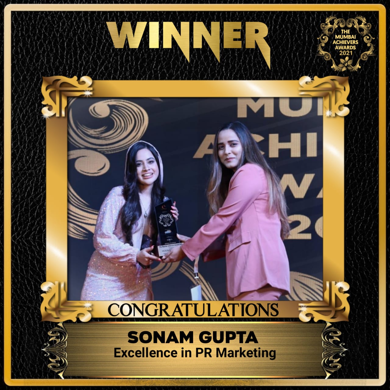 Sonam Gupta Honoured with Mumbai Achievers Awards 2021, title as “Excellence in PR Marketing”