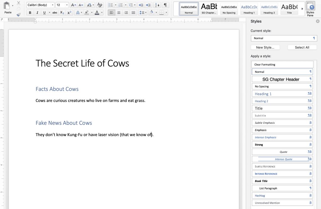 A sample topic outline shown in Microsoft Word.