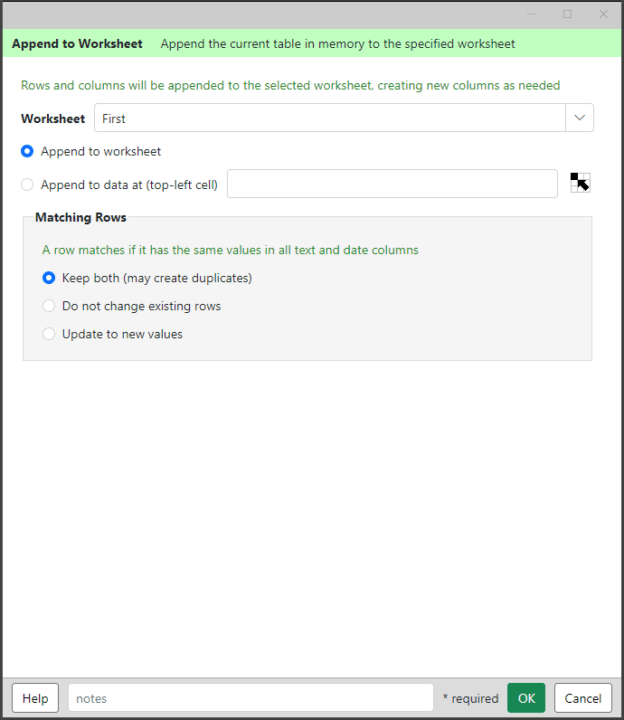 Append to worksheet