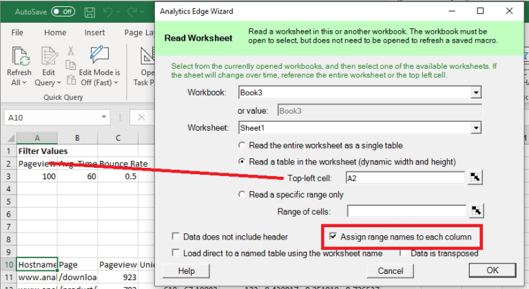 using range names analytics edge help