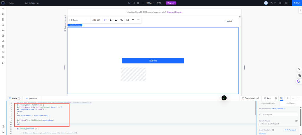 paste the generated script into Custom Code section