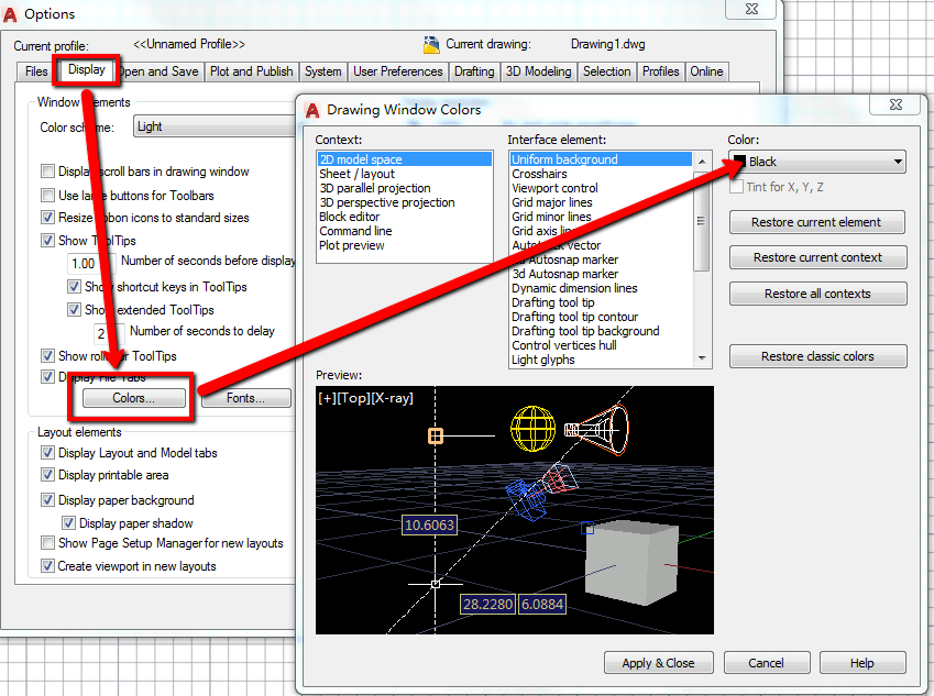 So ändern sie die hintergrundfarbe in autocad