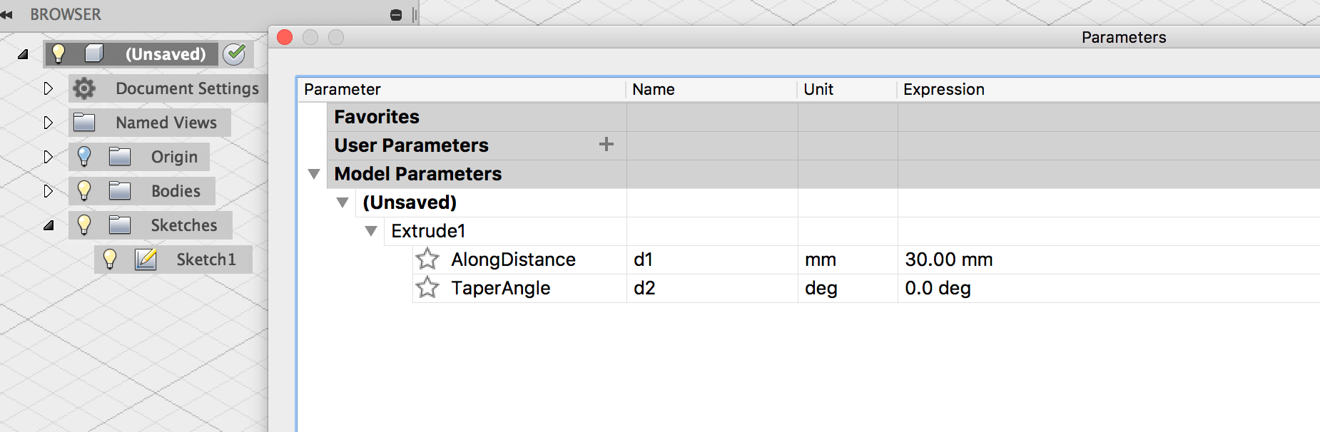 草图尺寸不显示在Fusion 360的“模型参数”中