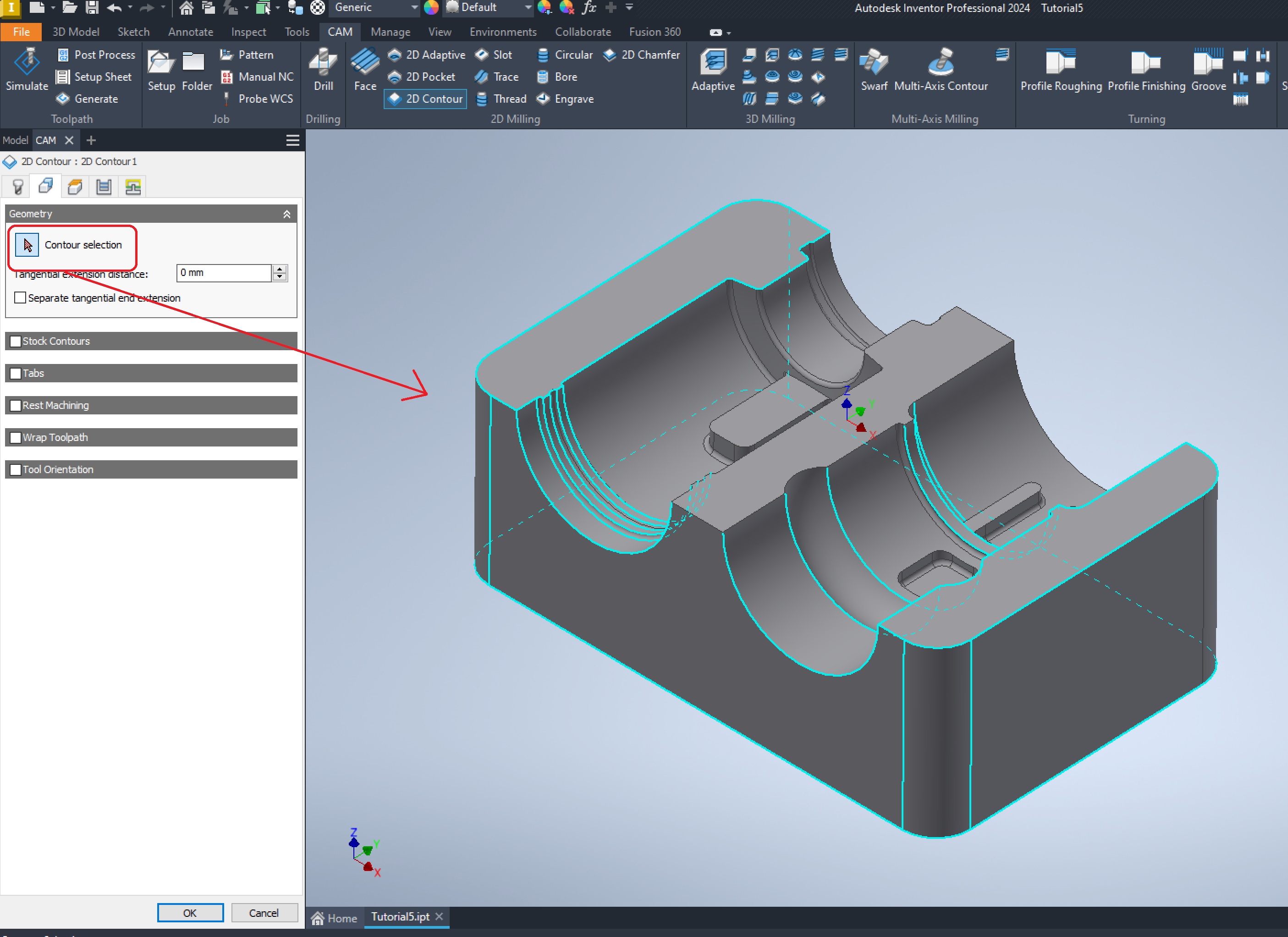 在 inventor cam 2024 和 2023 中，未选择的几何图元边以蓝色亮显