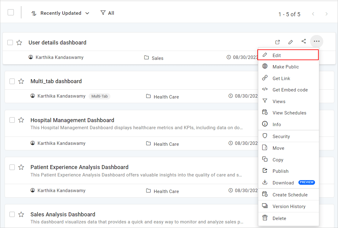 Editing A Dashboard Embedded Bi Bold Bi Documentation