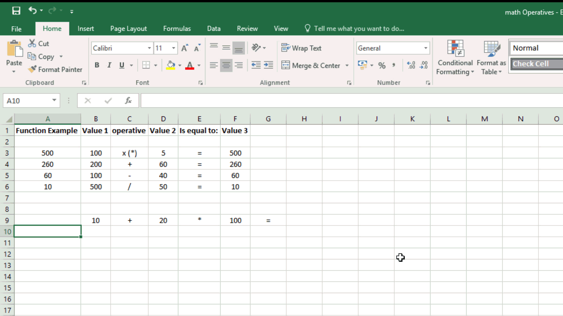 Excel - Mathematical Operatives and the order or ...