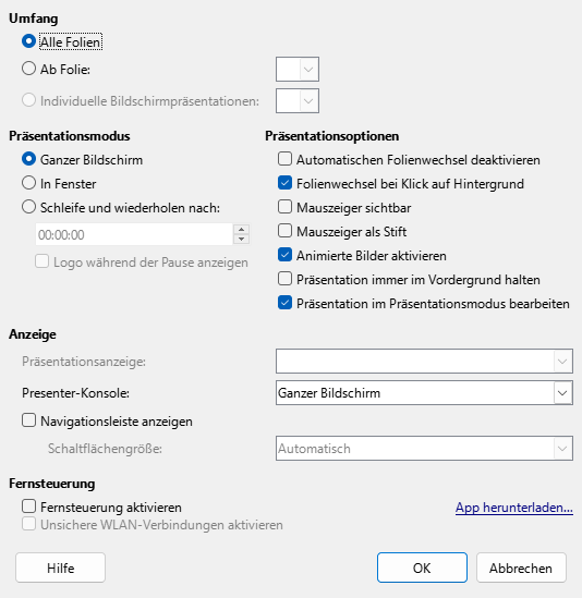 Einstellungen Fur Bildschirmprasentationen