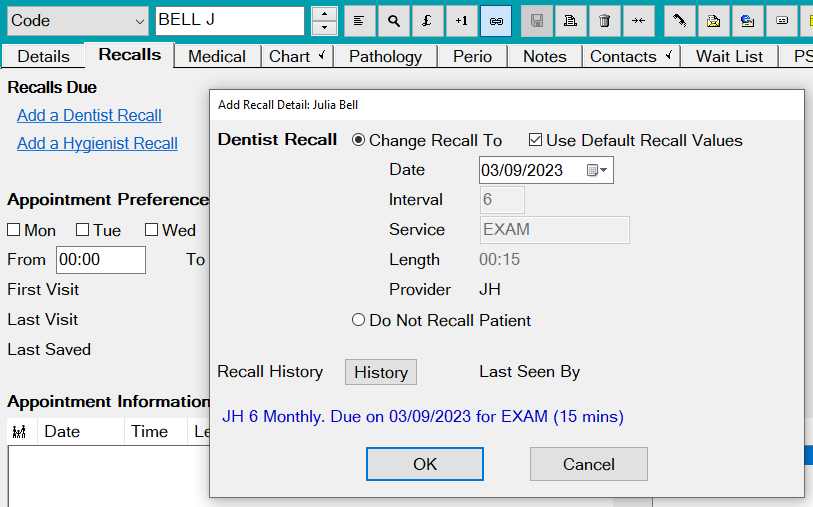 Setting recall default values