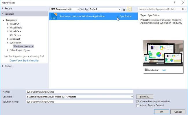 Create Project | UWP | Syncfusion