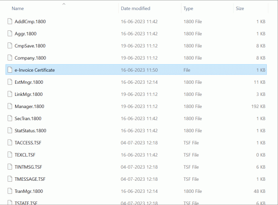 e-Invoice Certificate File in the Company Data Folder