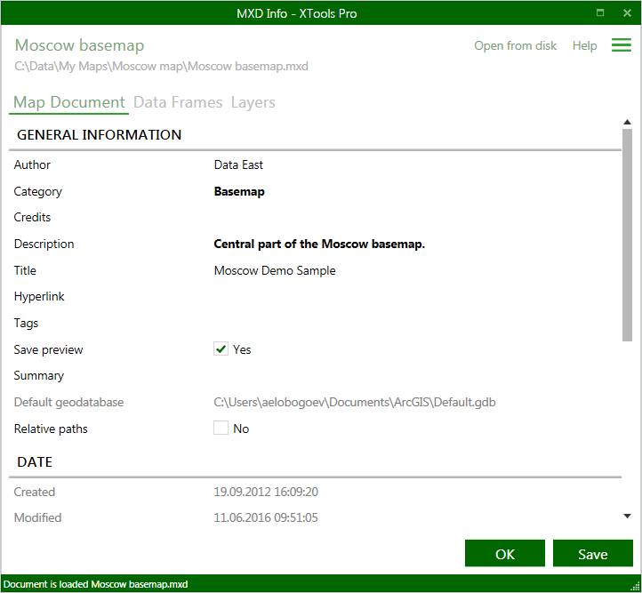 Xtools Pro Help MXD Info Dialog Map Document.