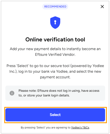 Existing supplier bank account confirmation