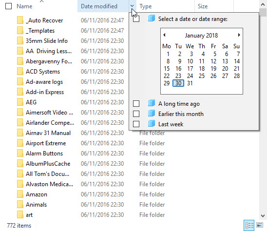 Search by date folder modified