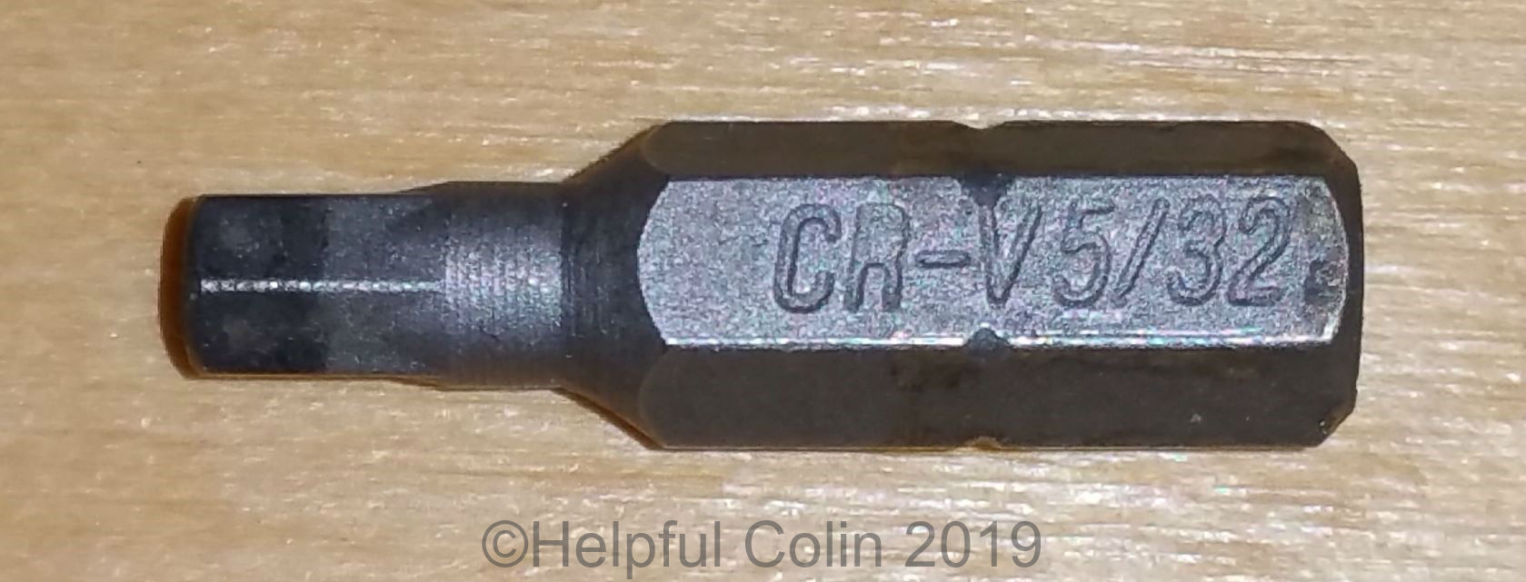 Hexagonal Bit with 5/32" (3.97mm) hexagonal tip (measured across the flats).