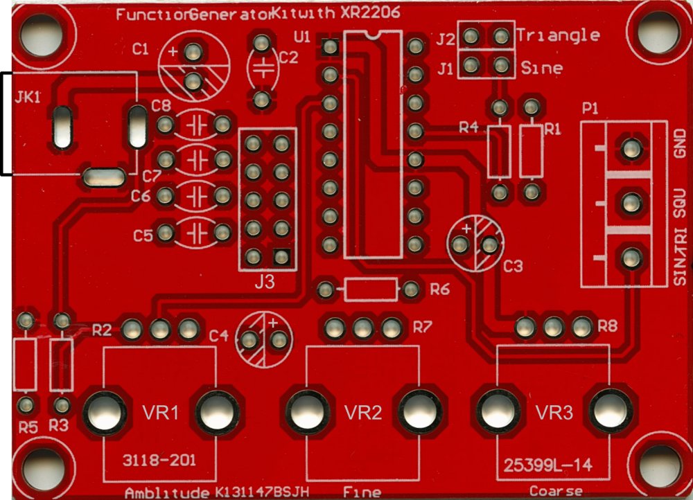 XR2206 Function Generator circuit board showing how the components are laid out