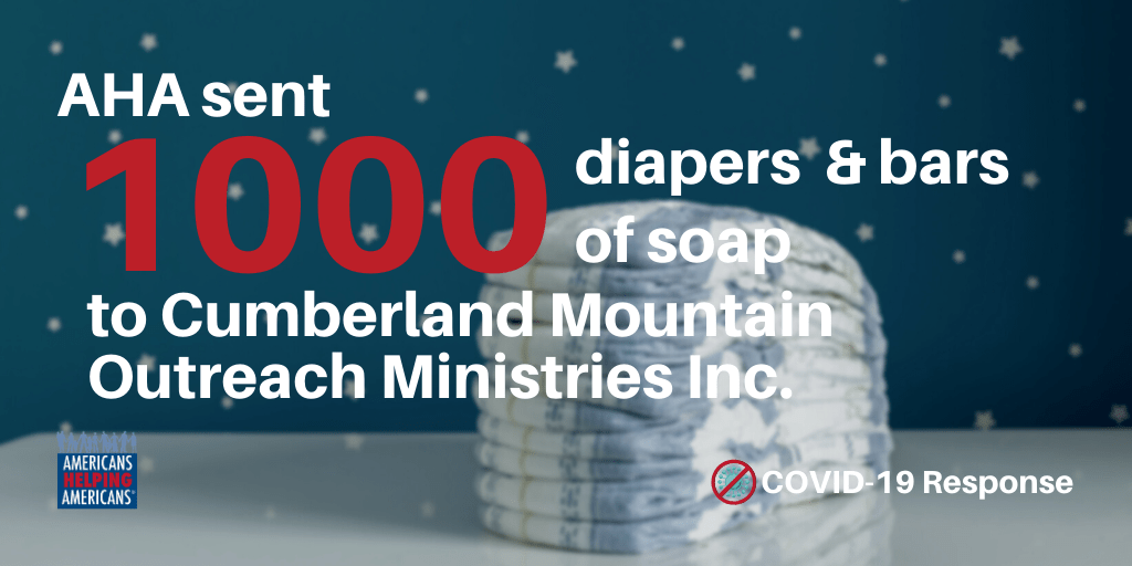 Americans Helping Americans sends 1,000 diapers and soap bars to Cumberland Mountain Outreach