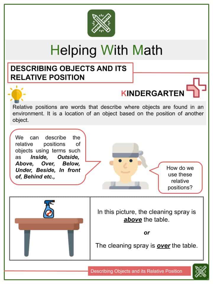 describing objects its relative position worksheets