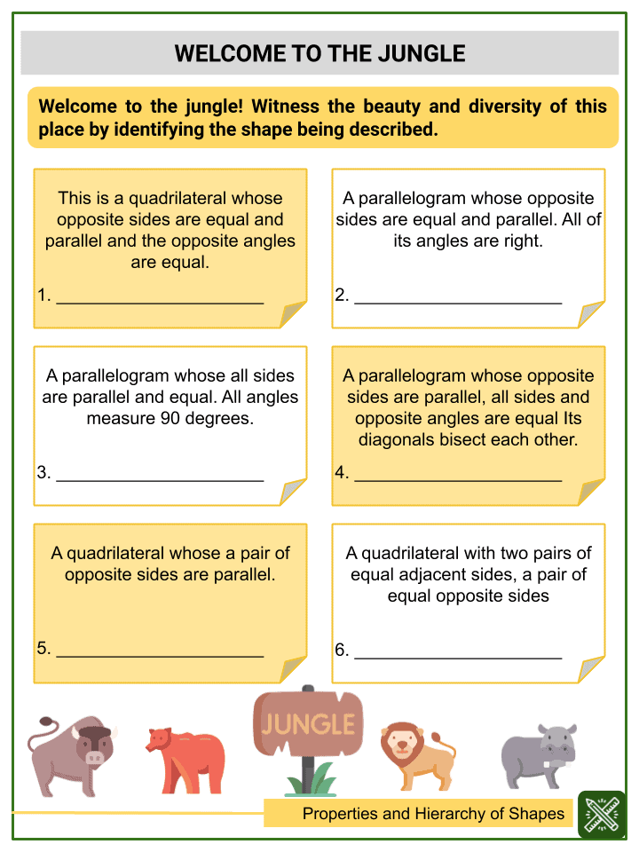 understanding properties and hierarchy of shapes math worksheets