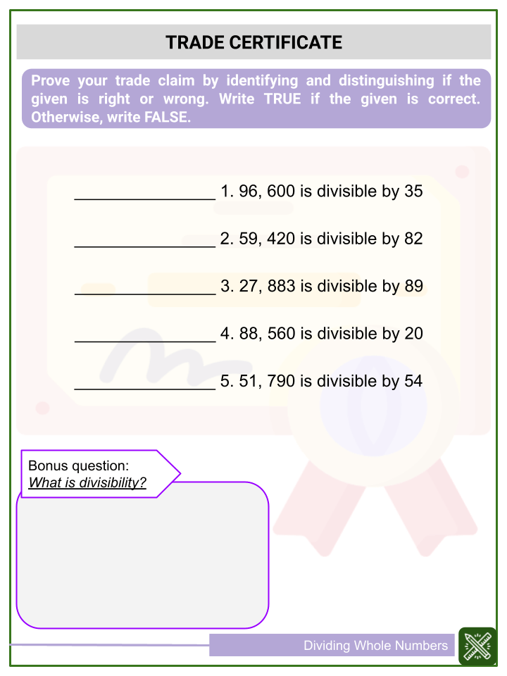 dividing whole numbers 6th grade math worksheets