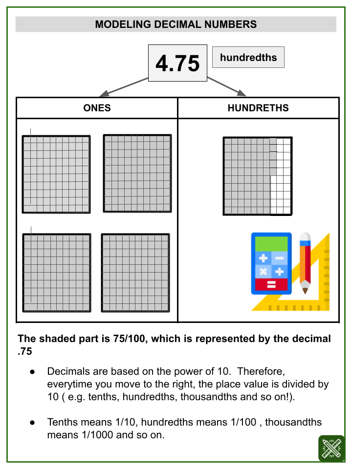 basic concepts of decimals math worksheets aged 8 10