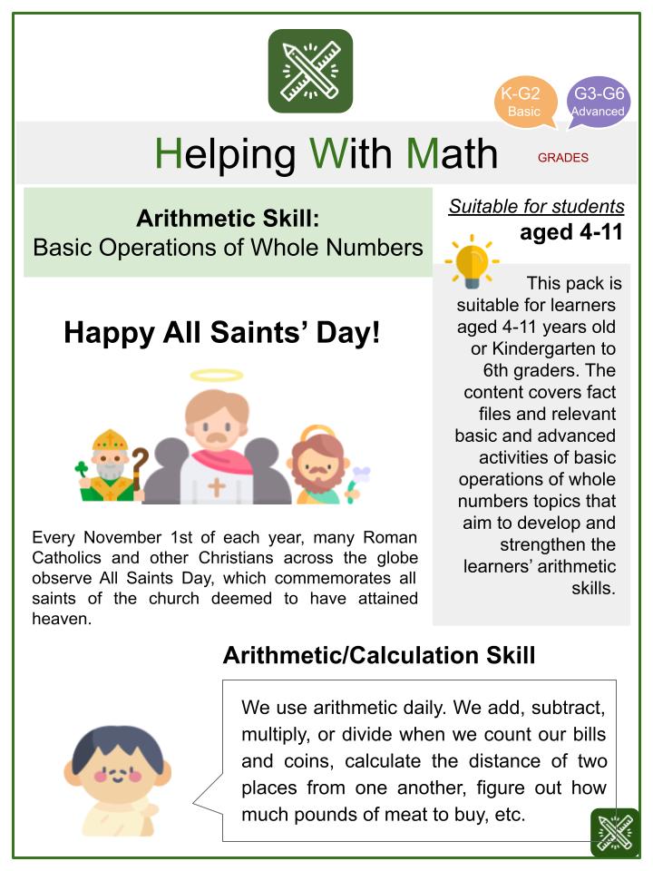 basic operations of whole numbers math worksheets age 4 11