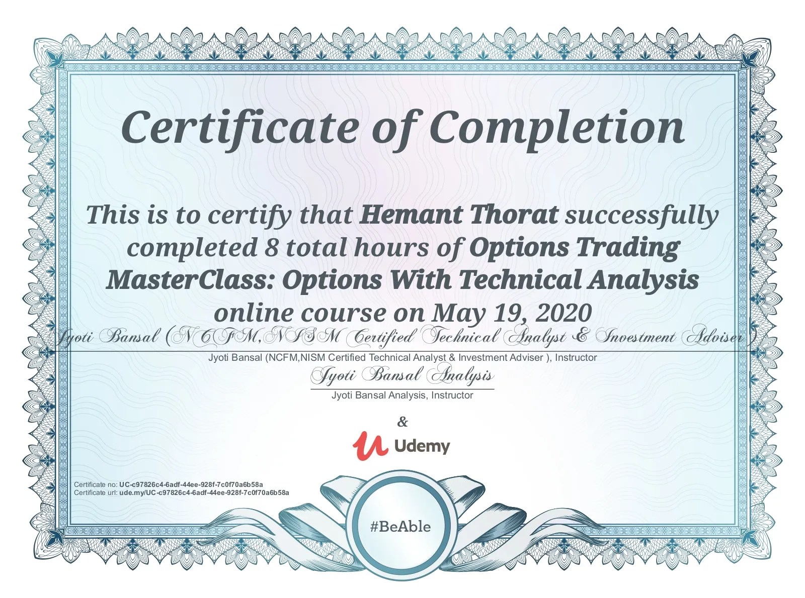 Options Trading Masterclass Certificate