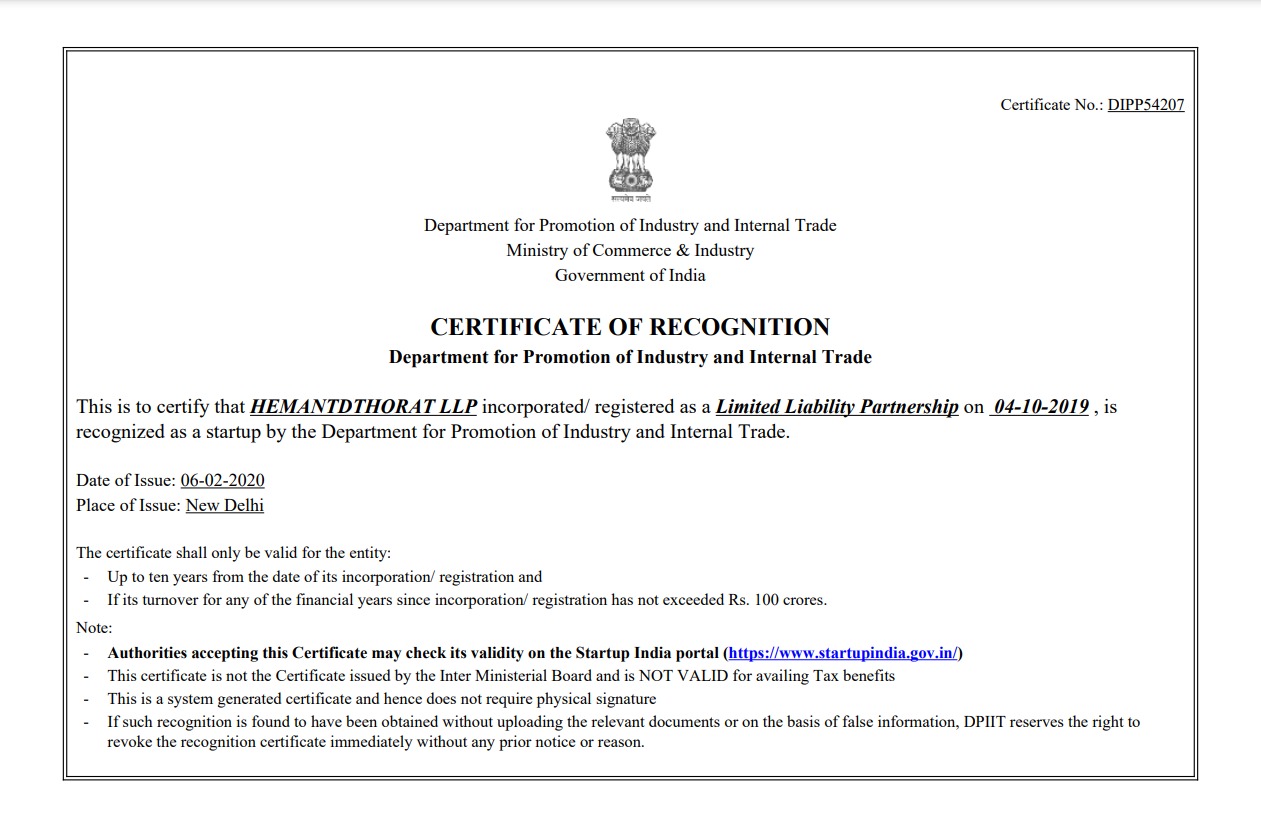 DPIIT CERTIFICATE