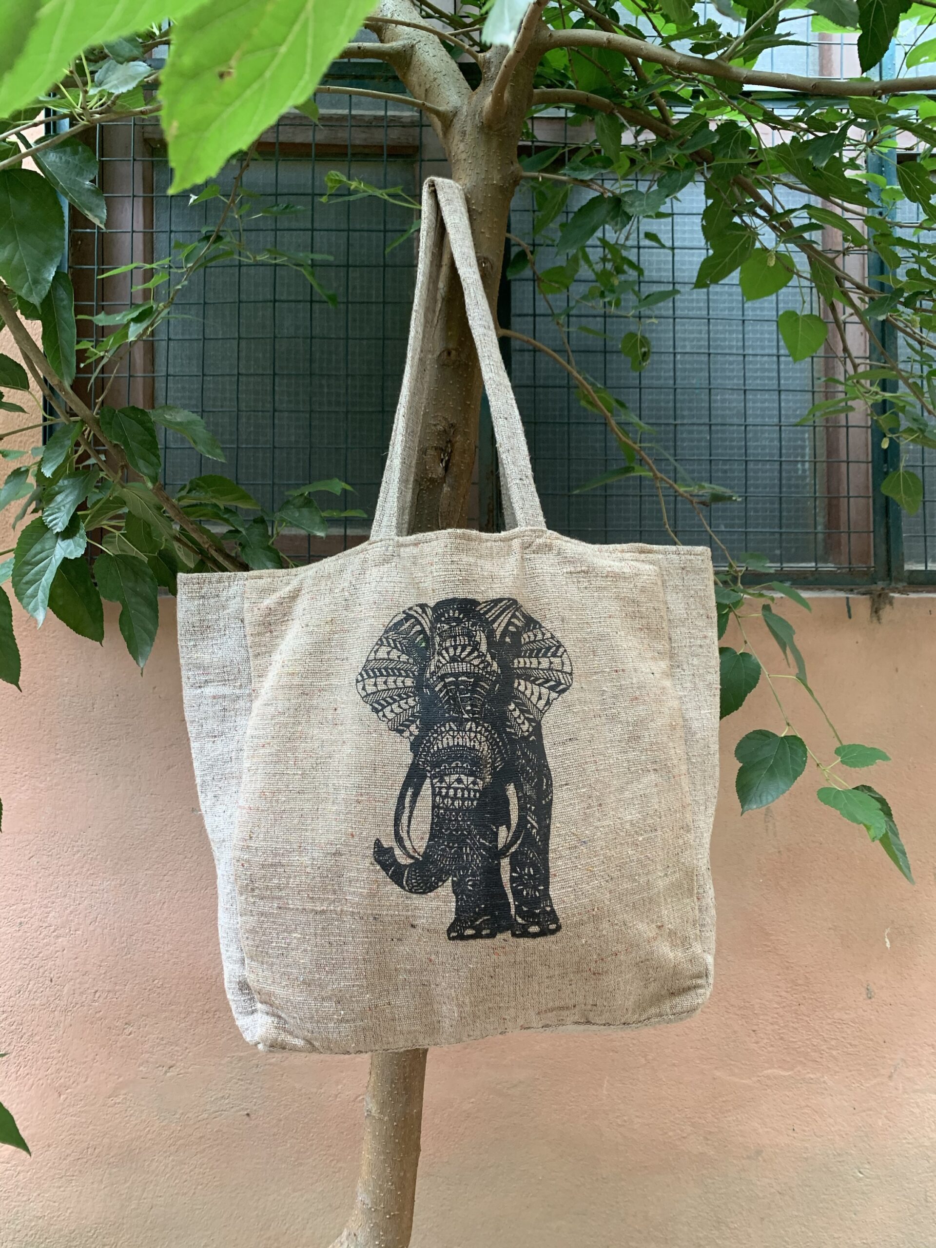 CafePress Elephants Make Me Happy Canvas Tote Bag - Natural Reusable Shopping Bag, Two Sizes