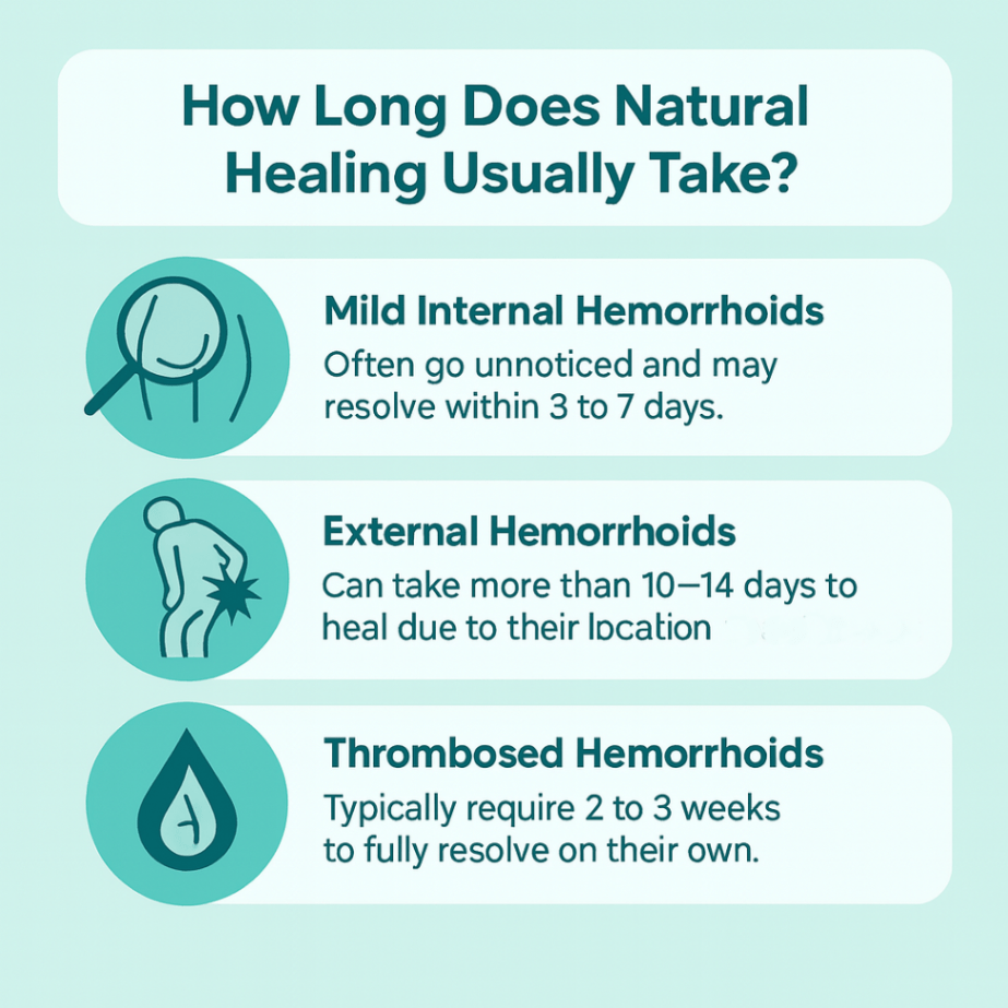 Infographic showcasing the timeline for different types of hemorrhoids