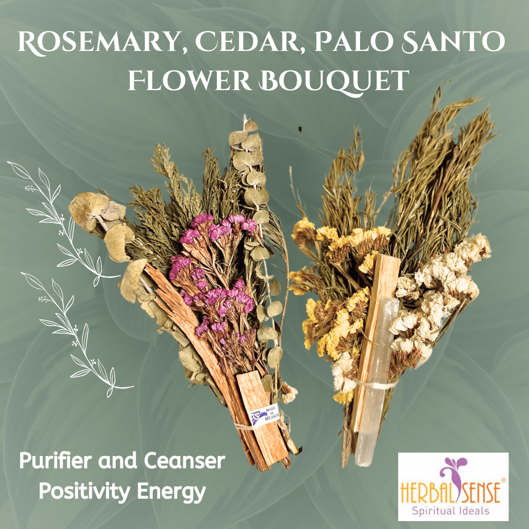 Si cedar rosemary palo santo selenite flower bouquet for remembrance loyalty purify and