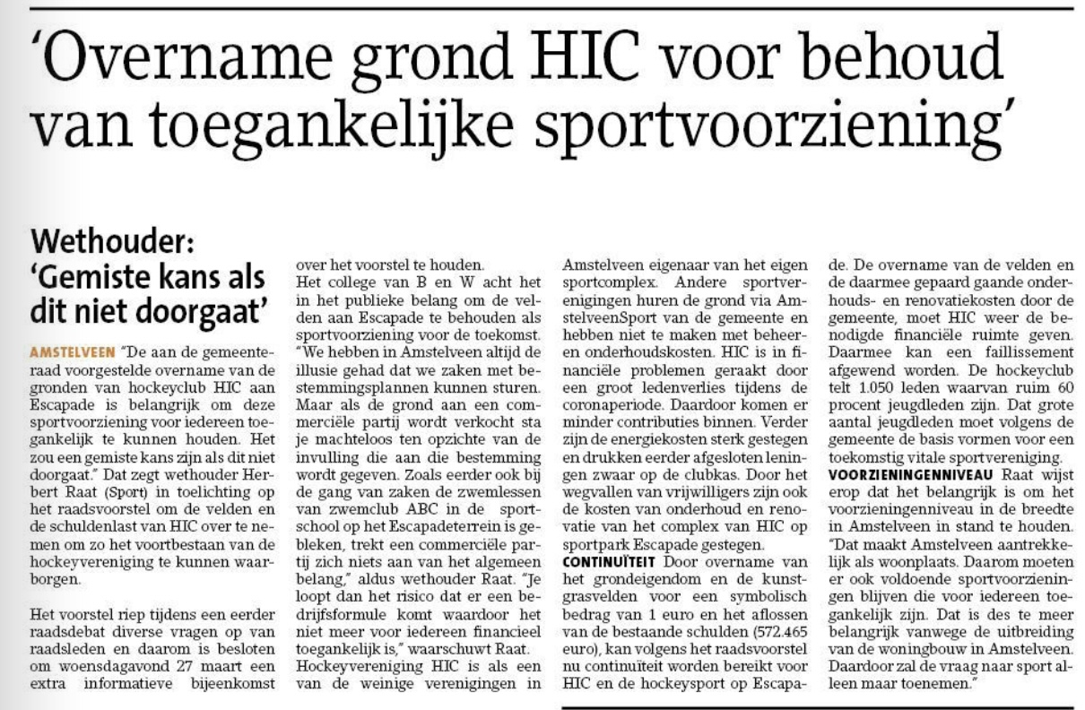 27-3-2024-Amstelveens Nieuwsblad Herbert Raat over belang aankoop grond HIC
