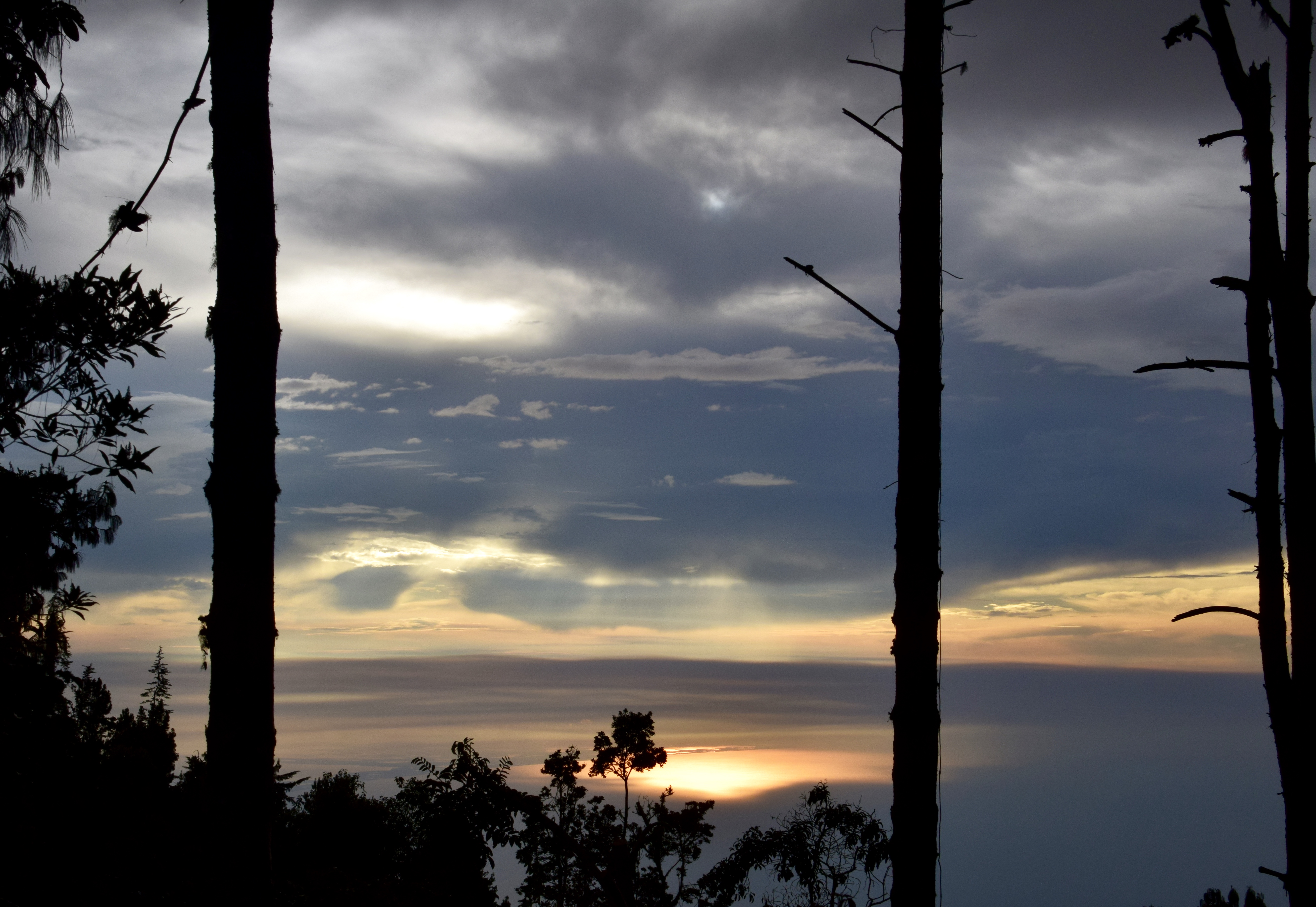The sunset shining a spot over the Caribbean and Barranquilla.