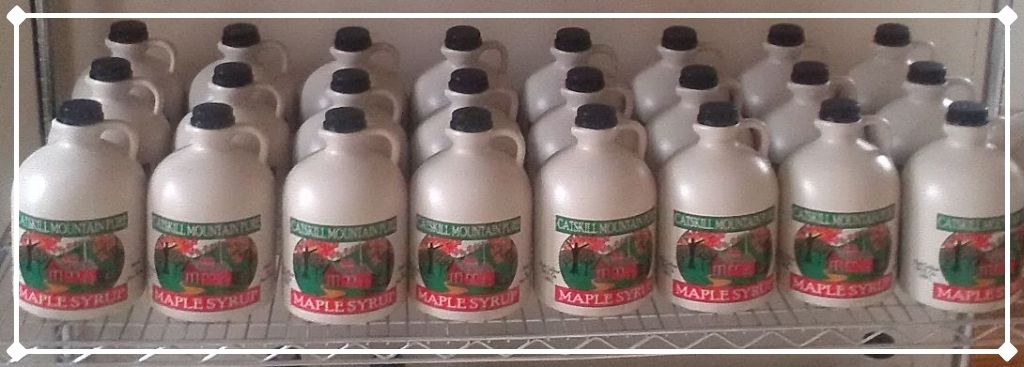 bottles of finished maple syrup