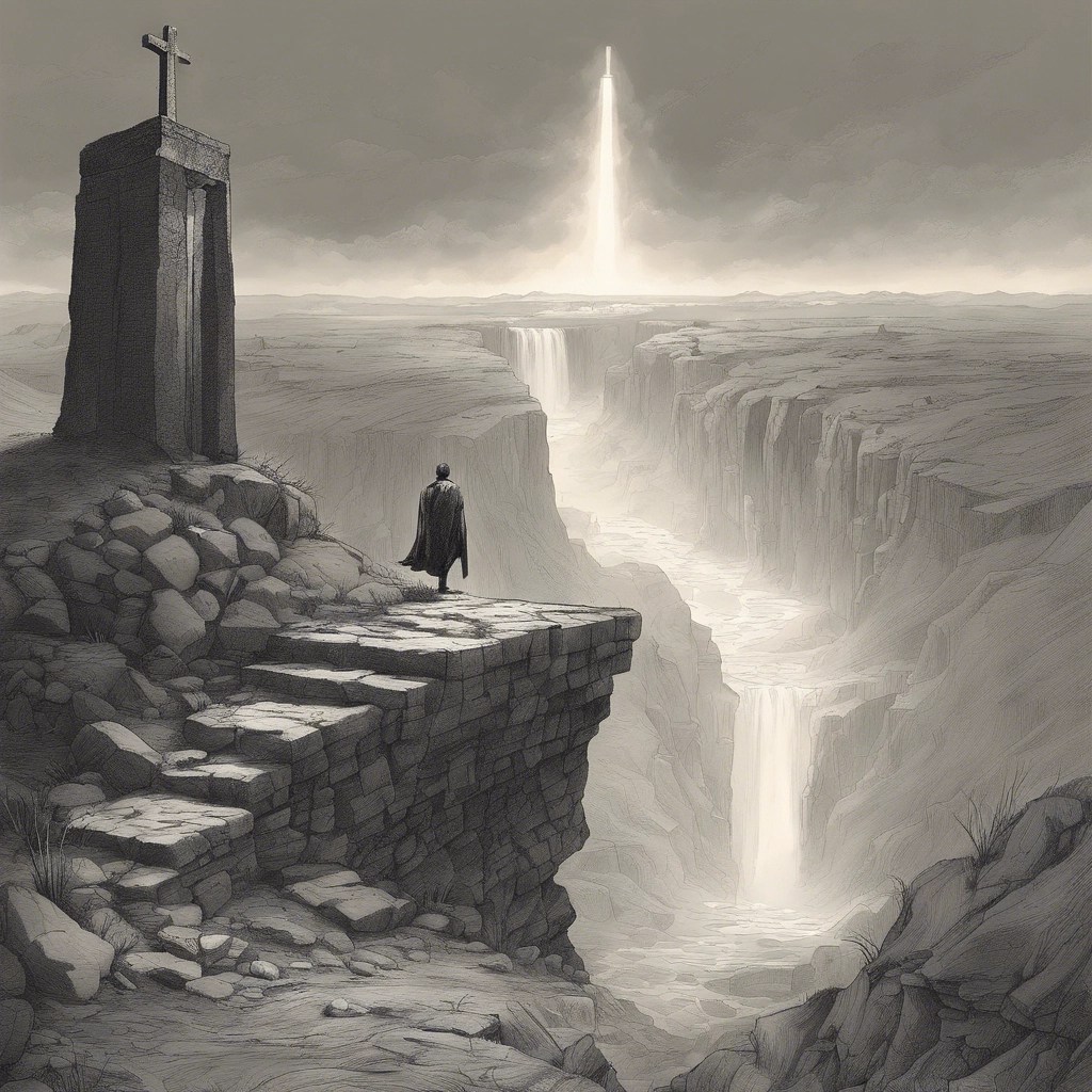 Picture depicting a man standing on a cliff