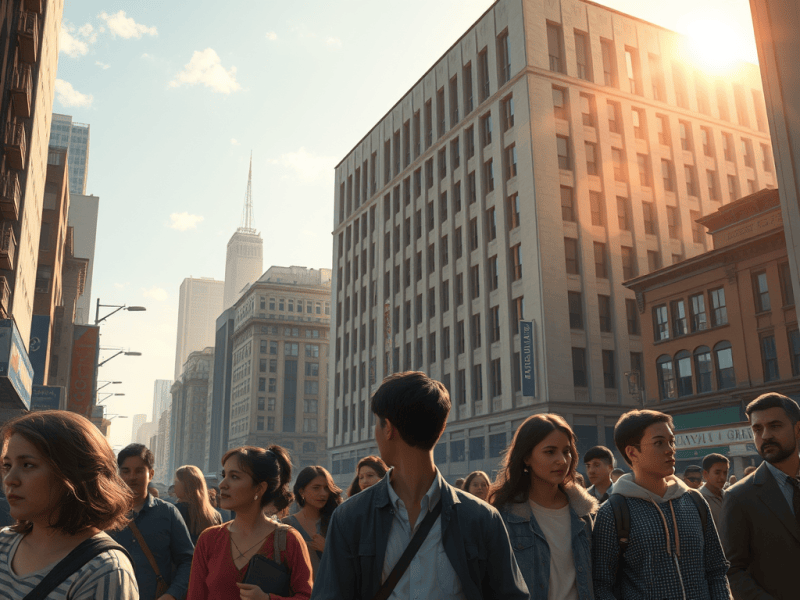 People looking at buildings