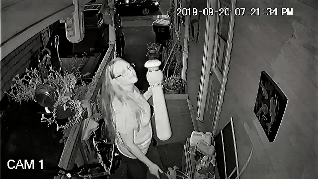 328 Pleasant Avenue's Amanda West menacing old folks on their porch.
