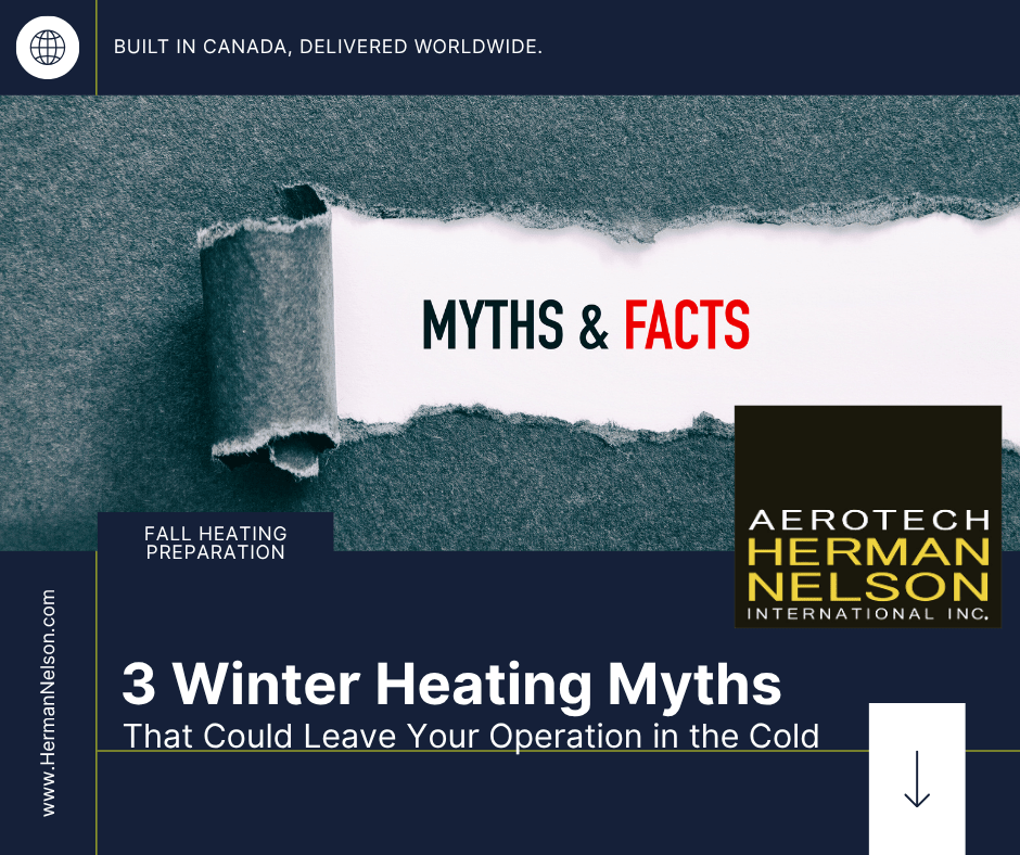 Torn paper revealing winter heating myths and facts for industrial operations