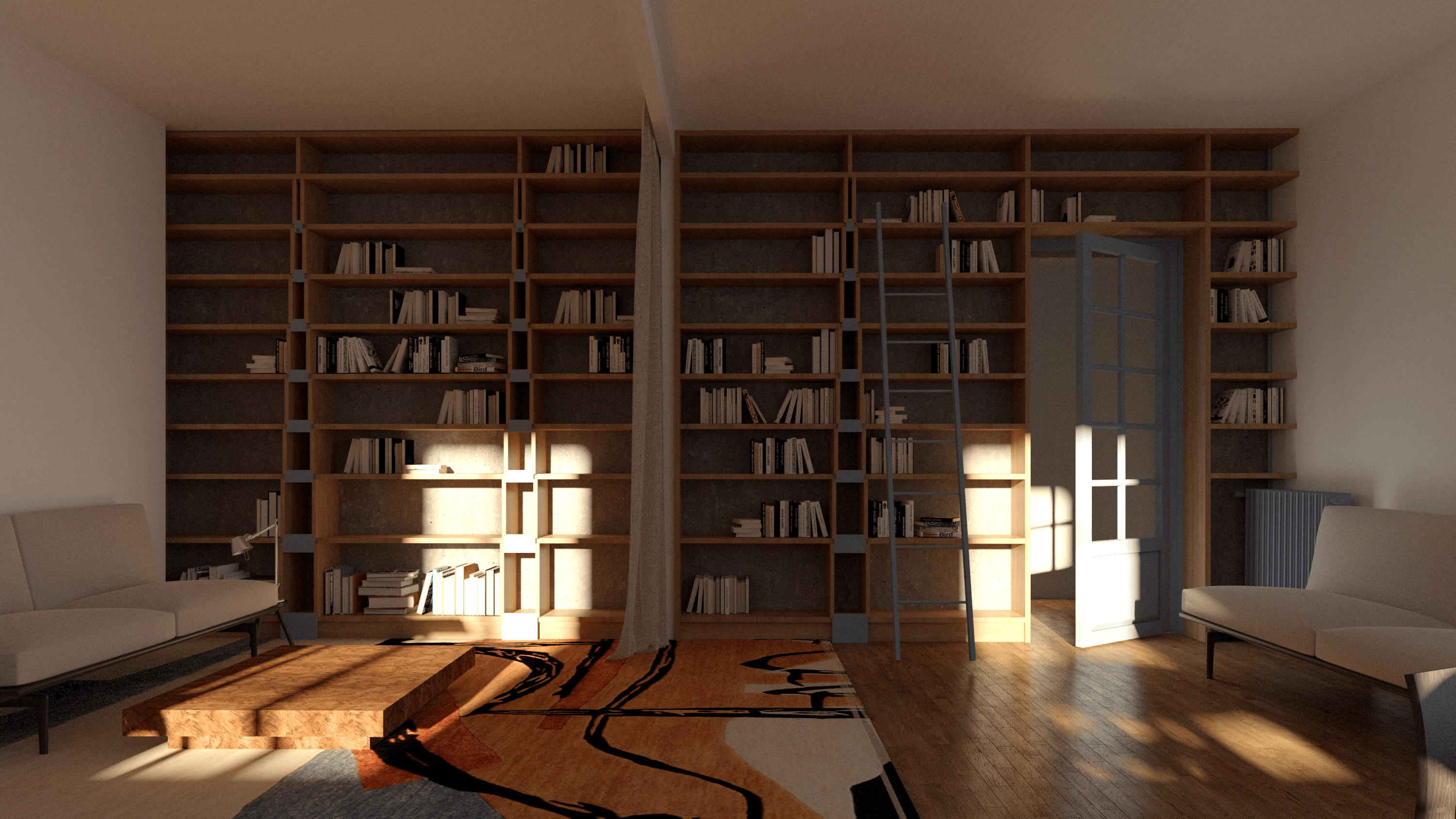 Perspective de la bibliothèque sur mesure de l'appartement Alessio