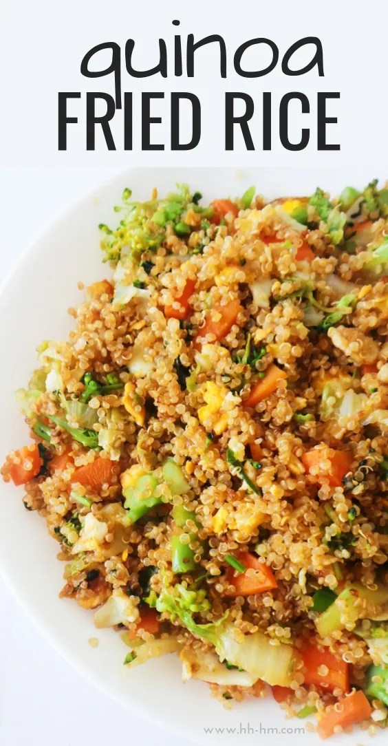 Super tasty 15-Minute Quinoa fried rice! Easy healthy dinner recipe you will gladly eat every single day! This simple quinoa recipe is vegetarian and gluten-free if you use tamari sauce! This recipe also keeps well in the fridge, so if you'd like to meal prep it, you can do so, but you'll need to double the ingredients.