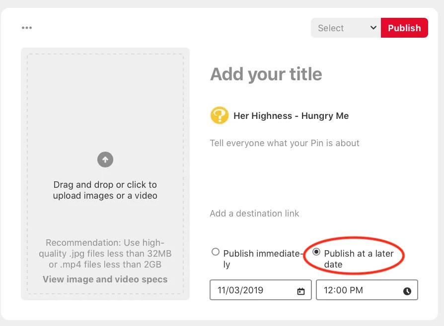 Schedule your pins directly in Pinterest.