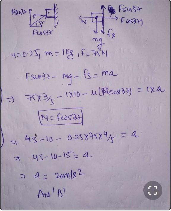 A 1 Kg Block Is Being Pushed Against A Wall A Force F 75 N As Shown In The Figure The Brainly In The other end of the spring is attached to a wall.