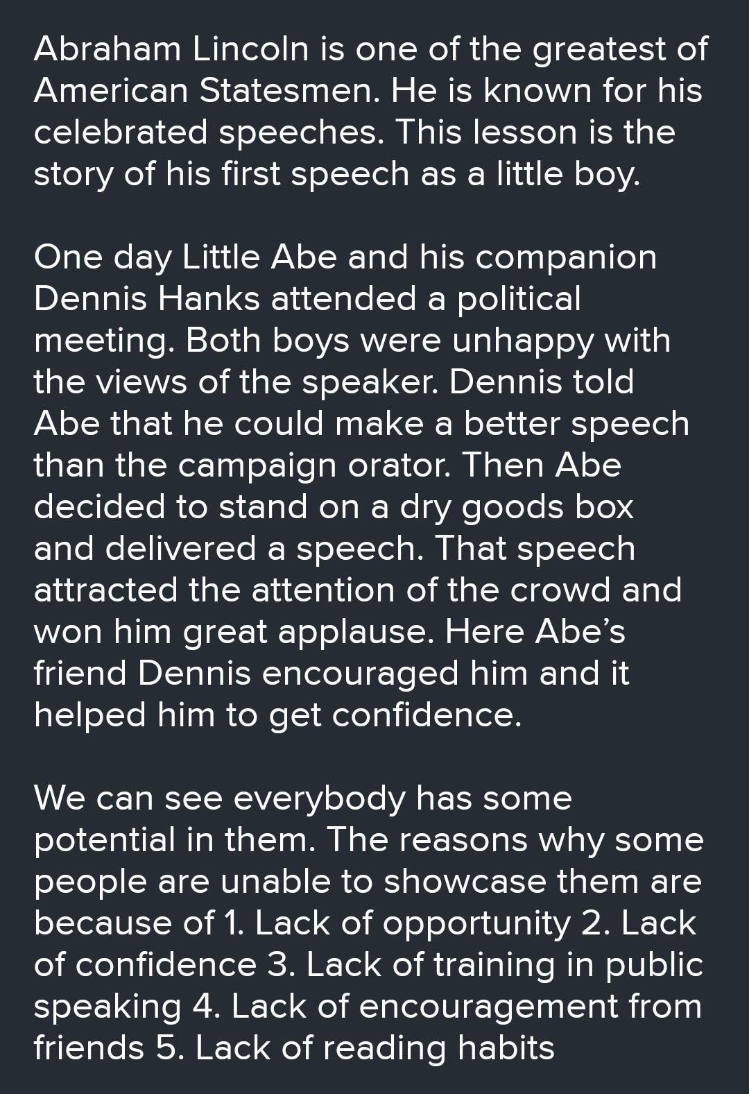 Abe S First Speech 1 English Textbook Glimpses Of Greatness Kerala Reader Abraham Lincoln was a President of the United States of America.