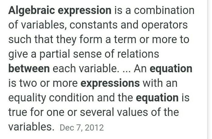 Difference Between An Algebraic Expression And Equation - Tessshebaylo