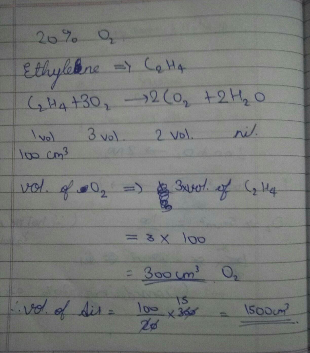Air Contains 20 Oxygen Volume The Volume Of Air Needed For Plete Bustion Of 100 Cm Of Brainly In What will be the volume of air required to oxidise 1 gram CNG at STP.