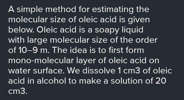 Lab Measuring The Size Of An Oleic Acid Molecule This is the fat that does not clog your arteries and kill you it raises your good cholesterol.