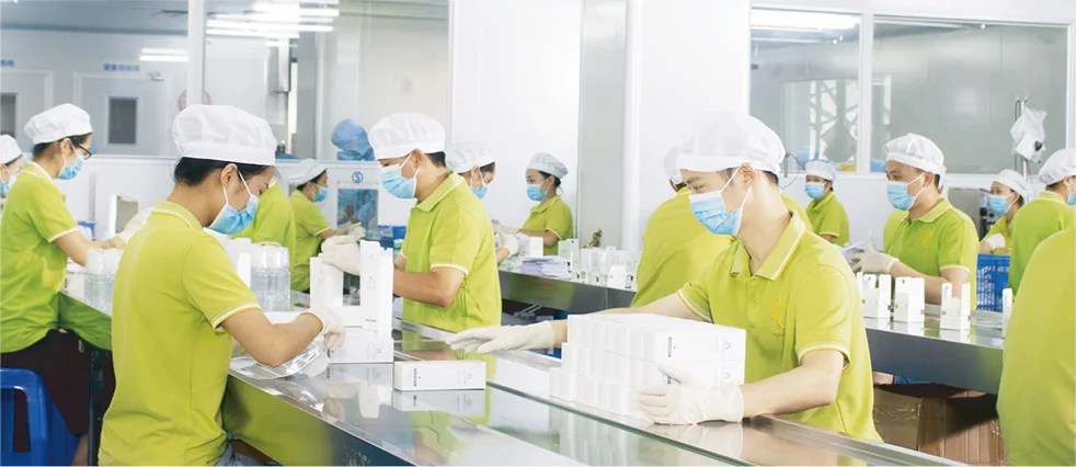 Suvael skincare packaging and quality control production line